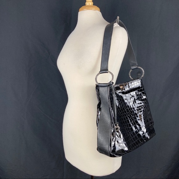 Brighton patent croc embossed leather shoulder bag - Picture 1 of 16